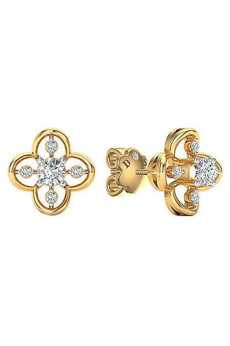 Buy_Divine Solitaires_Yellow Imitation Diamonds 18kt White Gold Ogee Shaped Stud Earrings_Online_at_Aza_Fashions