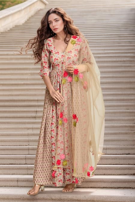 Samyukta Singhania Floral Print Gathered Anarkali Pant Set 