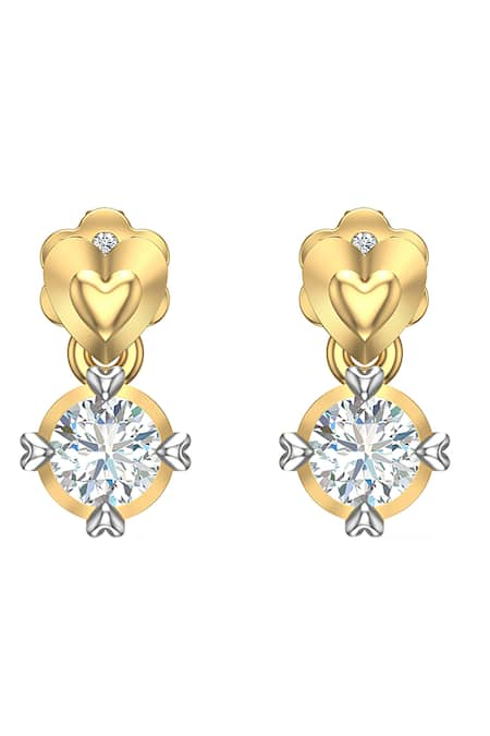 Divine Solitaires 18kt Yellow Gold Diamond Embellished Textured Earrings 