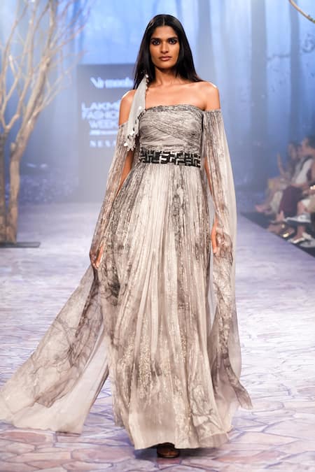 Nirmooha Forest Fog Print Shimmer Gown 