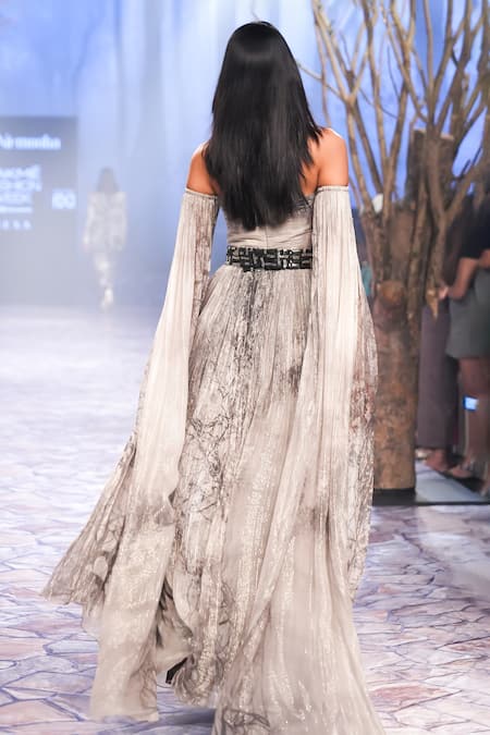 Nirmooha Forest Fog Print Shimmer Gown 