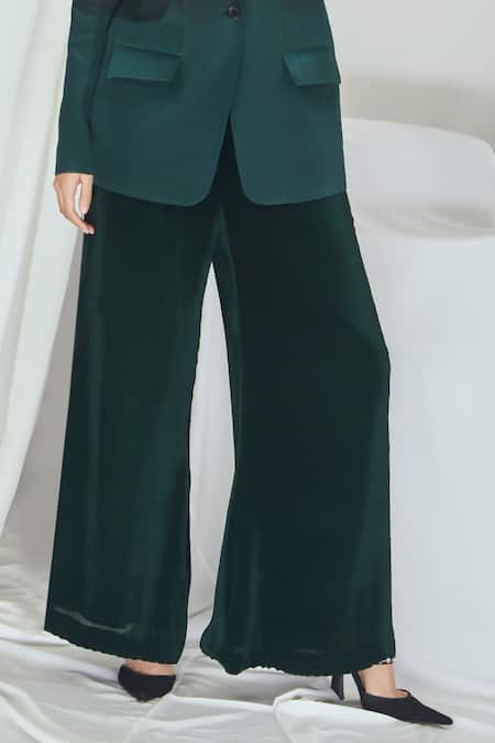 Nirmooha_Emerald Green Crepe Ombre Blazer With Pant _Online_at_Aza_Fashions
