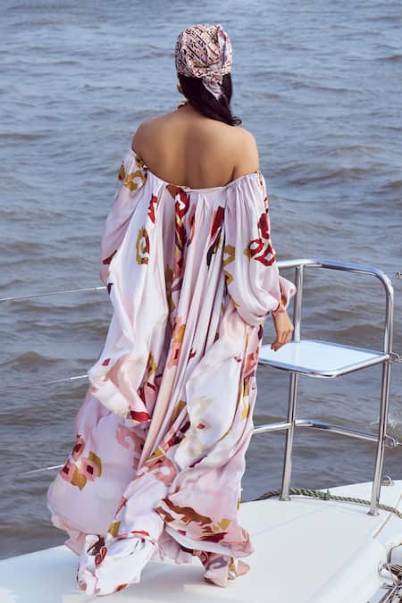 Nirmooha Patola Printed Off Shoulder Top With Flared Pant 