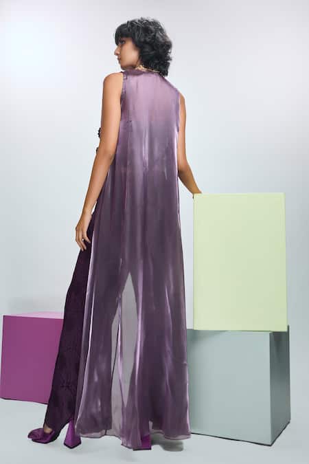 Shop Nirmooha Purple Organza, Lace, Chanderi Silk, Chiffon Chantilley Pant Set With Shrug at Aza Fashions Shop_Nirmooha_Purple Organza, Lace, Chanderi Silk, Chiffon Chantilley Pant Set With Shrug _at_Aza_Fashions