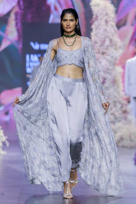 Nirmooha_Gray Tassel Embroidered Dhoti Pant Set _Online_at_Aza_Fashions