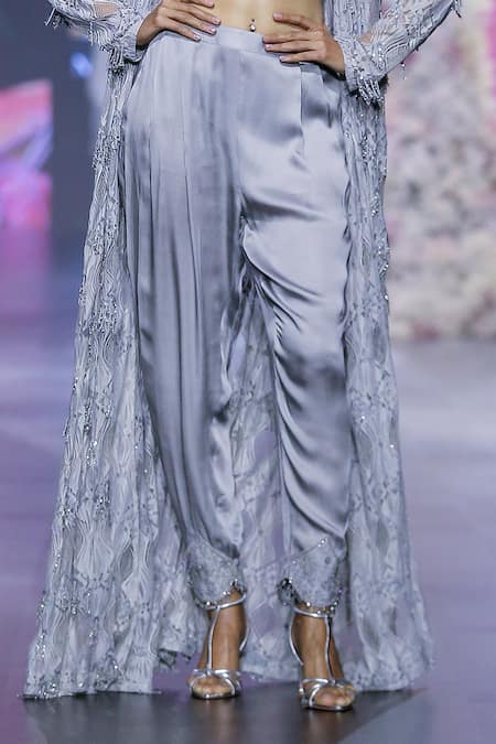 Buy_Nirmooha_Gray Tassel Embroidered Dhoti Pant Set _Online_at_Aza_Fashions