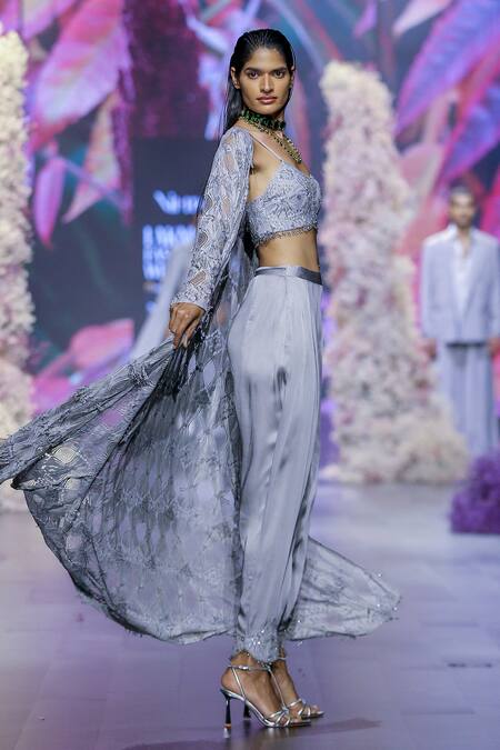 Nirmooha_Gray Tassel Embroidered Dhoti Pant Set _at_Aza_Fashions