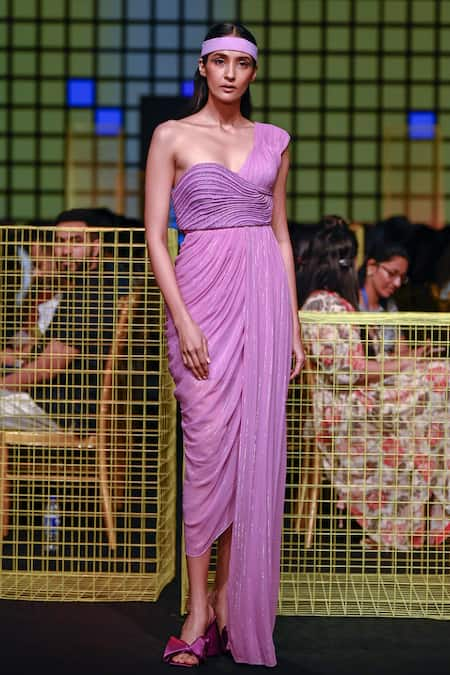 Nirmooha Cording Textured Bustier With Pleated Gown 