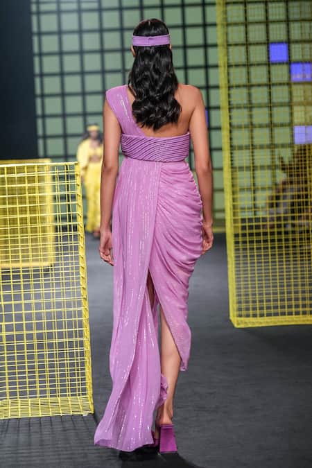 Nirmooha Cording Textured Bustier With Pleated Gown 
