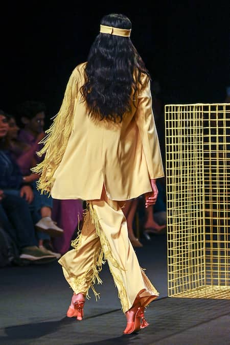 Nirmooha Cording Textured Bralette With Embellished Flared Pant 