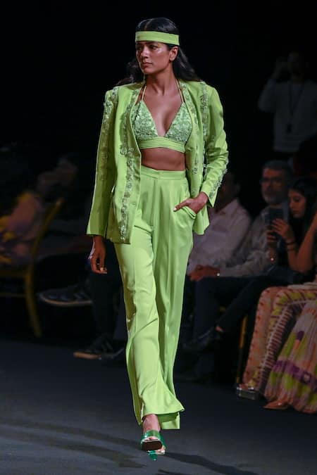 Nirmooha Tonal Bead Embellished Bralette With Flared Pant 