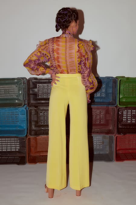 Nirmooha Geometric Print Ruffle Shirt With Pant 