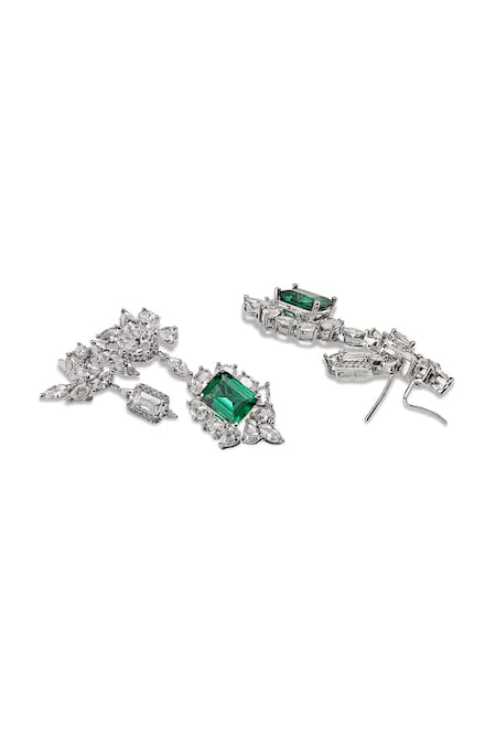 Buy_Shazé_White Diamonds, Stones Viridian Embellished Earrings_Online_at_Aza_Fashions