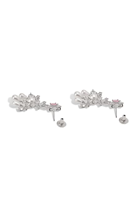 Buy_Shazé_White Diamonds, Pearls, Crystals Rosalia Geometric Carved Earrings_Online_at_Aza_Fashions