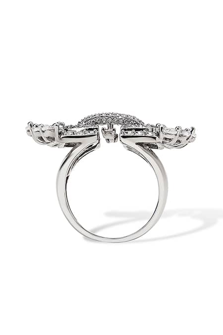 Buy_Shazé_White Marquise Stone Alba Studded Ring _Online_at_Aza_Fashions