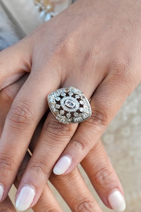 Shazé White Marquise Stone Bianca Evil Eye Shaped Cutwork Ring 