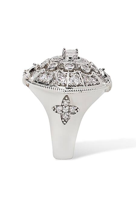 Shop_Shazé_White Diamonds, Crystals Bianca Evil Eye Shaped Cutwork Ring_Online_at_Aza_Fashions