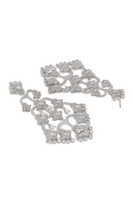 Shop_Shazé_White Marquise Stone Alba Mughal Carved Chandeliers _at_Aza_Fashions