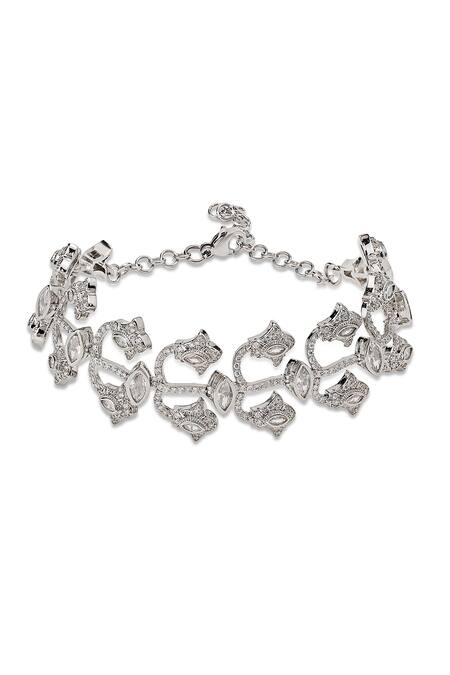Shop_Shazé_White Marquise Stone Alba Mughal Carved Bracelet _at_Aza_Fashions