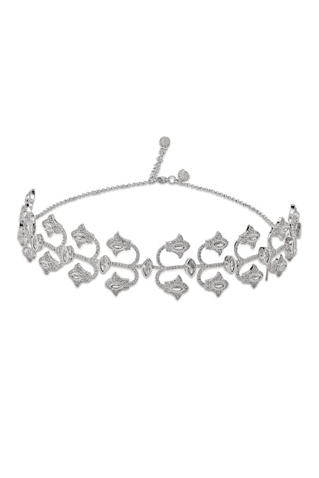 Shop_Shazé_White Marquise Stone Alba Mughal Carved Choker _Online_at_Aza_Fashions