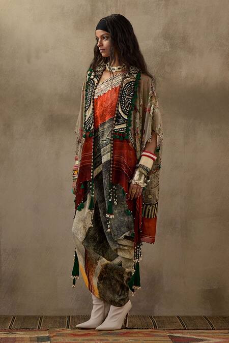 Buy Aseem Kapoor Multi Color Crepe, Silk Embroidery, Beads Veni Floral Print Dress With Jacket Online at Aza Fashions Buy_Aseem Kapoor_Multi Color Crepe, Silk Embroidery, Beads Veni Floral Print Dress With Jacket _Online_at_Aza_Fashions
