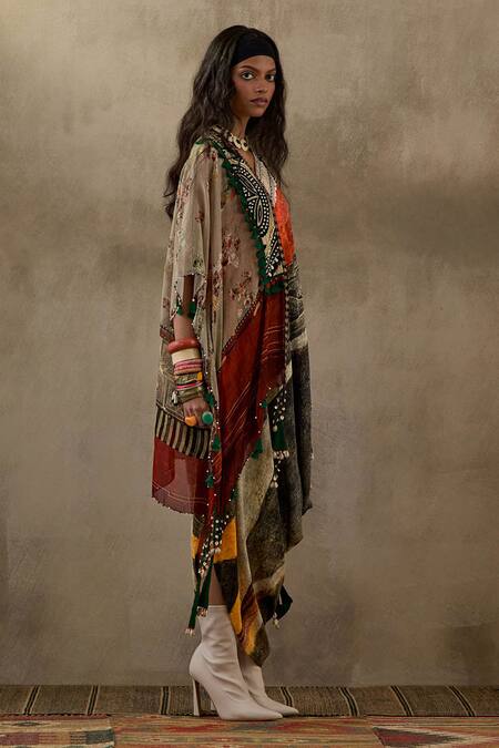 Shop Aseem Kapoor Multi Color Crepe, Silk Embroidery, Beads Veni Floral Print Dress With Jacket Online at Aza Fashions Shop_Aseem Kapoor_Multi Color Crepe, Silk Embroidery, Beads Veni Floral Print Dress With Jacket _Online_at_Aza_Fashions