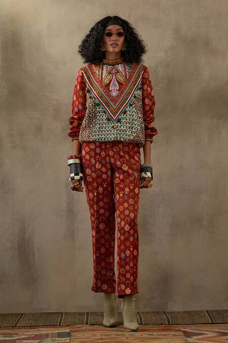 Aseem Kapoor Multi Color Muslin, Satin Beads, Zahra Printed Sweatshirt Jacket And Pant Set Online at Aza Fashions Aseem Kapoor_Multi Color Muslin, Satin Beads, Zahra Printed Sweatshirt Jacket And Pant Set _Online_at_Aza_Fashions
