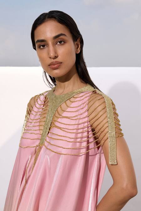 Buy Akhl Pink Satin (20% Polyester 80% Rayon) Hand Embroidered Ombre Asymmetric Dress Online at Aza Fashions Buy_Akhl_Pink Satin (20% Polyester 80% Rayon) Hand Embroidered Ombre Asymmetric Dress _Online_at_Aza_Fashions
