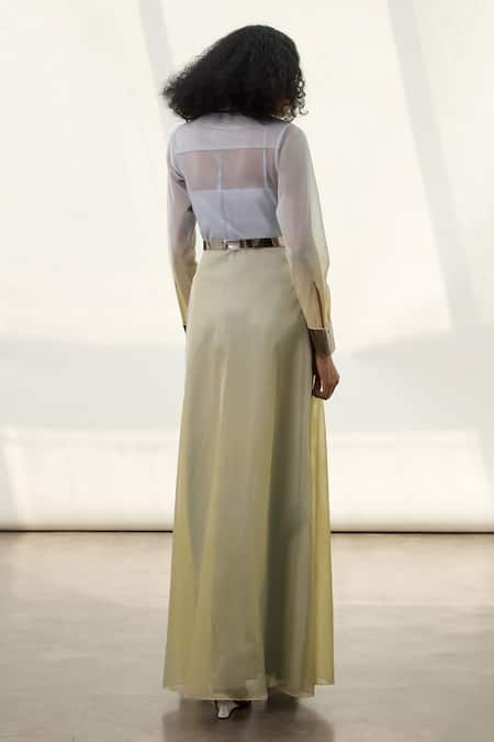 Shop Akhl Gold Lurex, Tulle Mirrors Collared Metallic Trim Detailed Shirt Dress at Aza Fashions Shop_Akhl_Gold Lurex, Tulle Mirrors Collared Metallic Trim Detailed Shirt Dress _at_Aza_Fashions