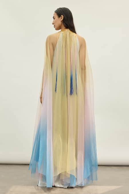 Shop Akhl Pink Tulle (100% Nylon) Hand Embroidered Glass Yarn Fringe Ombre Collar Kaftan at Aza Fashions Shop_Akhl_Pink Tulle (100% Nylon) Hand Embroidered Glass Yarn Fringe Ombre Collar Kaftan _at_Aza_Fashions