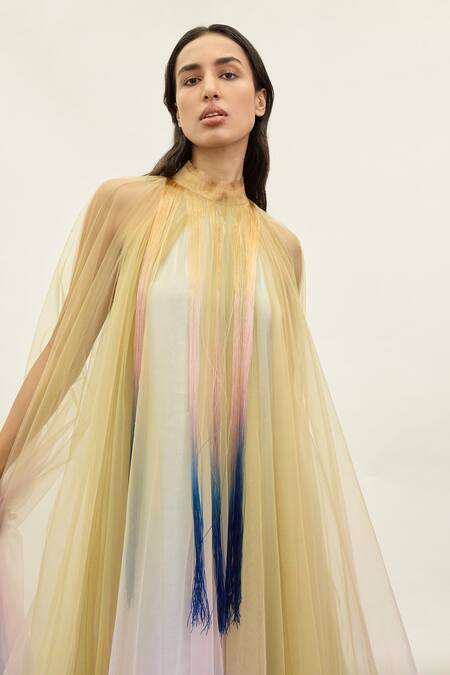 Buy Akhl Pink Tulle (100% Nylon) Hand Embroidered Glass Yarn Fringe Ombre Collar Kaftan Online at Aza Fashions Buy_Akhl_Pink Tulle (100% Nylon) Hand Embroidered Glass Yarn Fringe Ombre Collar Kaftan _Online_at_Aza_Fashions