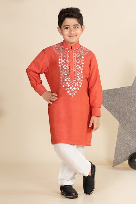 LITTLE BOYS CLOSET Rexine Embroidered Kurta With Pyjama 