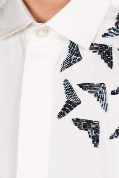 Little Boys Closet White Cotton Satin Beads Tube Embroidered Shirt Online at Aza Fashions Little Boys Closet_White Cotton Satin Beads Tube Embroidered Shirt_Online_at_Aza_Fashions