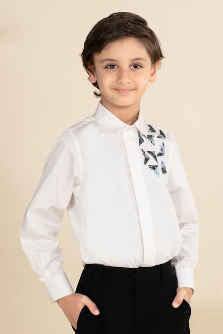 Buy Little Boys Closet White Cotton Satin Beads Tube Embroidered Shirt Online at Aza Fashions Buy_Little Boys Closet_White Cotton Satin Beads Tube Embroidered Shirt_Online_at_Aza_Fashions