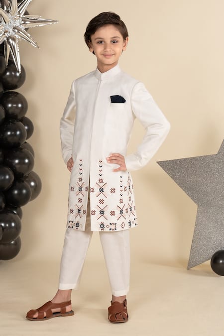 LITTLE BOYS CLOSET Patola Thread Embroidered Sherwani With Pyjama 