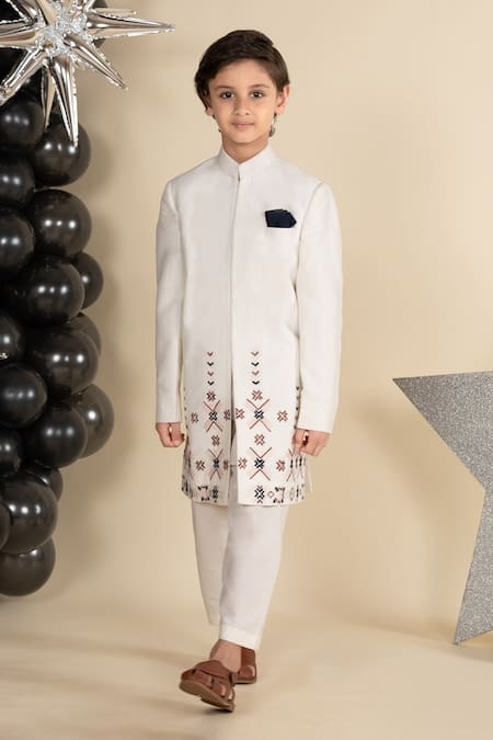 Little Boys Closet Patola Thread Embroidered Sherwani With Pyjama 