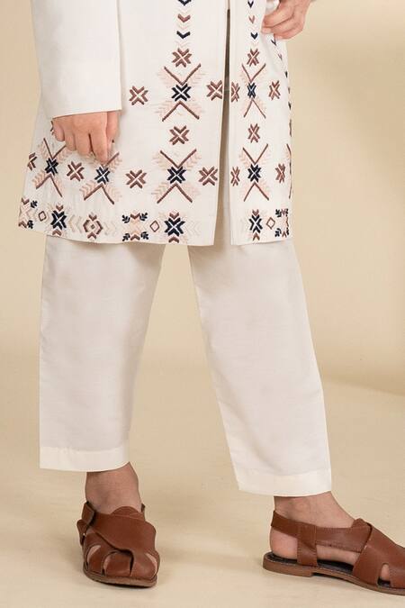 Buy Little Boys Closet Ivory Cotton, Silk Embroidery Patola Thread Sherwani With Pyjama Online at Aza Fashions Buy_Little Boys Closet_Ivory Cotton, Silk Embroidery Patola Thread Sherwani With Pyjama _Online_at_Aza_Fashions