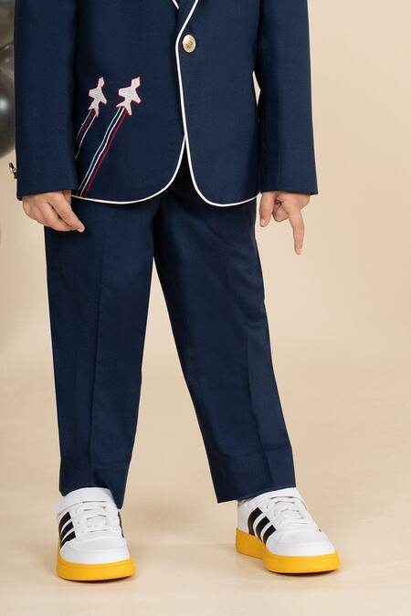 Shop_Little Boys Closet_Blue Polyester Embroidery Aeroplane Yoke Blazer With Pant _Online_at_Aza_Fashions