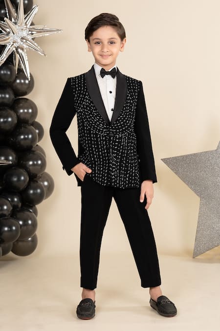 LITTLE BOYS CLOSET Sequin Embroidered Shawl Collar Tuxedo Set 