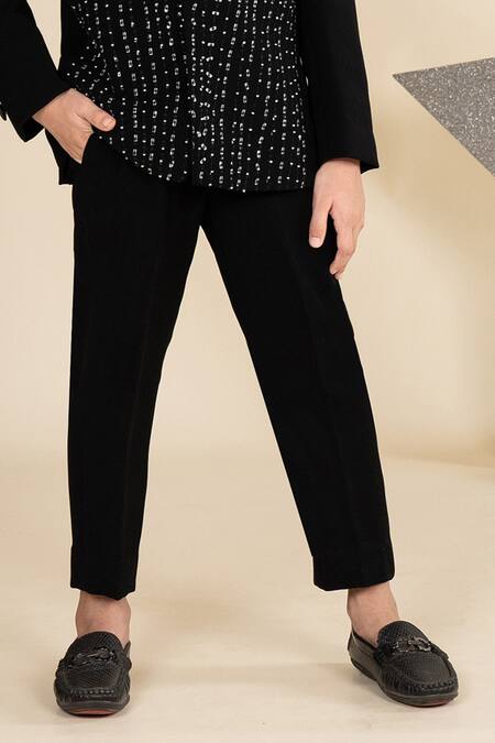 Little Boys Closet_Black Suede, Cotton Sequins, Beads, Embroidery Blazer Tuxedo Set _Online_at_Aza_Fashions