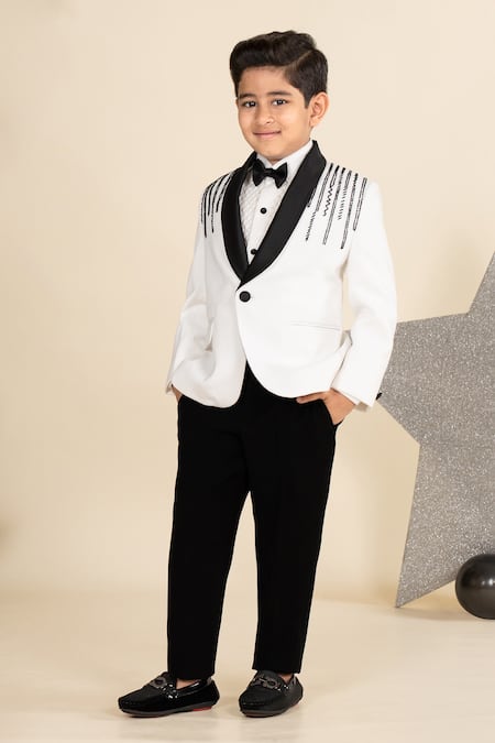 LITTLE BOYS CLOSET Cutdana Embroidered Shawl Collar Tuxedo Set 