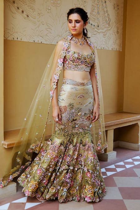 Buy Moledro Gold Organza, Net, Georgette Sequins, Lavanya Nature Mermaid Style Lehenga Set Online at Aza Fashions Buy_Moledro_Gold Organza, Net, Georgette Sequins, Lavanya Nature Mermaid Style Lehenga Set_Online_at_Aza_Fashions