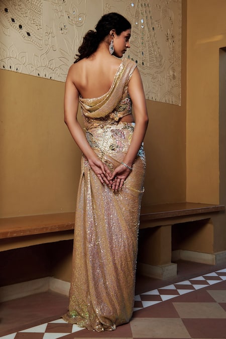 Moledro Saveri Floral Embroidered Pre-Draped Saree 