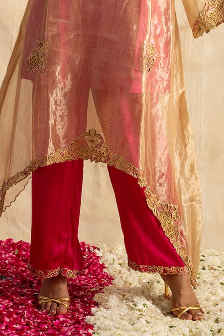 Neitri Fuchsia Brocade, Silk Embroidery, Beads Split Tarini Thread Kurta With Pant Online at Aza Fashions Neitri_Fuchsia Brocade, Silk Embroidery, Beads Split Tarini Thread Kurta With Pant _Online_at_Aza_Fashions