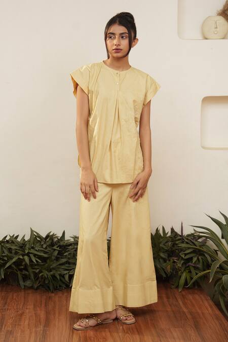 Buy OurDve Brown Cotton Embroidery Collared Floral Cutwork Shirt And Pant Set Online at Aza Fashions Buy_OurDve_Brown Cotton Embroidery Collared Floral Cutwork Shirt And Pant Set _Online_at_Aza_Fashions