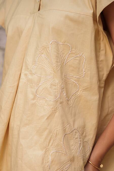 Buy OurDve Brown Cotton Embroidery Collared Floral Cutwork Shirt And Pant Set Buy_OurDve_Brown Cotton Embroidery Collared Floral Cutwork Shirt And Pant Set