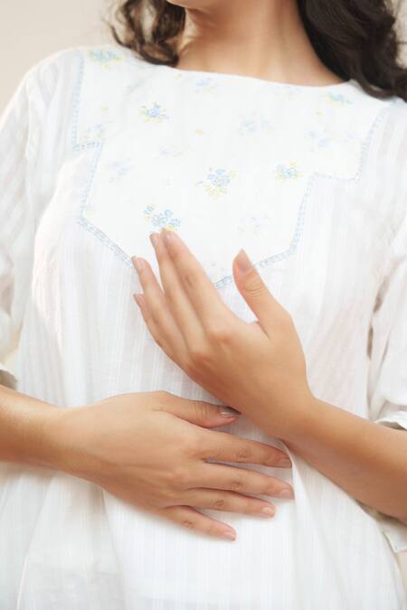 Buy Ourdve White Cotton Embroidery Round Neck Asymmetric Tunic And Pant Set Online at Aza Fashions Buy_Ourdve_White Cotton Embroidery Round Neck Asymmetric Tunic And Pant Set _Online_at_Aza_Fashions