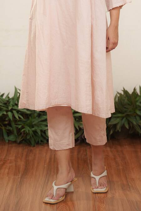 Buy OurDve Pink Cotton Embroidery V-neck Floral Neckline Kurta And Pant Set Online at Aza Fashions Buy_OurDve_Pink Cotton Embroidery V-neck Floral Neckline Kurta And Pant Set _Online_at_Aza_Fashions