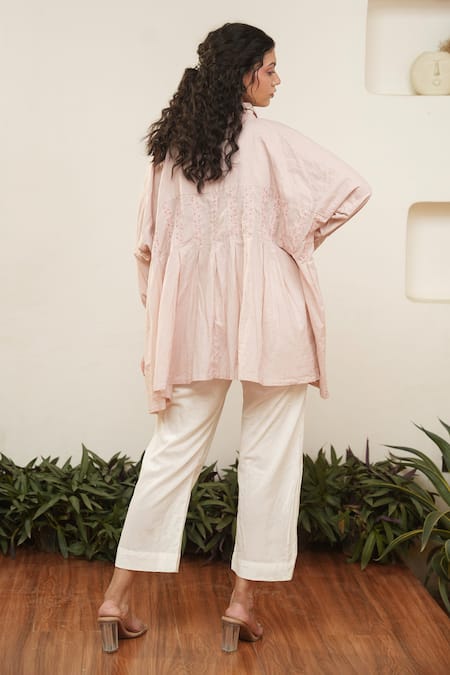 Shop OurDve Pink Cotton Embroidery Collared Placket Top at Aza Fashions Shop_OurDve_Pink Cotton Embroidery Collared Placket Top _at_Aza_Fashions