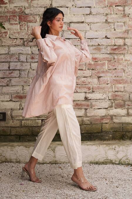 Buy OurDve Pink Cotton Embroidery Collared Placket Top Online at Aza Fashions Buy_OurDve_Pink Cotton Embroidery Collared Placket Top _Online_at_Aza_Fashions